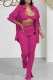Rose Red Sexy Print Letter Turndown Collar Long Sleeve Three Pieces