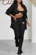 Black Sexy Print Letter Turndown Collar Long Sleeve Three Pieces