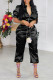 Black Casual Solid Patchwork Zipper Zipper Collar Short Sleeve Two Pieces