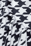 Black White Casual Print Tassel Patchwork Short Sleeve Two Pieces