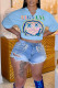 Sky Blue Casual Street Print Patchwork V Neck T-Shirts