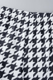 Black White Casual Print Tassel Patchwork Short Sleeve Two Pieces