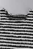 Black White Casual Street Patchwork O Neck Sleeveless Two Pieces