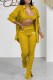 Yellow Sexy Print Letter Turndown Collar Long Sleeve Three Pieces