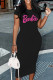 Black Casual Print Patchwork O Neck T-shirt Dress Dresses