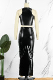 Silver Sexy Casual Solid Basic O Neck Sleeveless Two Pieces