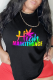 Black Street Vintage Print Patchwork Letter O Neck T-Shirts