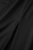 Black Sexy Solid Bandage Hollowed Out Backless Slit Halter Sleeveless Dress Dresses