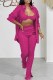 Rose Red Sexy Print Letter Turndown Collar Long Sleeve Three Pieces