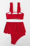 Red Sexy Solid Backless Swimsuit Three Piece Set (With Paddings)
