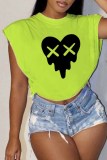 Pink Casual Print Patchwork O Neck T-Shirts