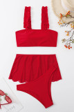 Red Sexy Solid Backless Swimsuit Three Piece Set (With Paddings)