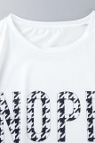 Black White Casual Print Tassel Patchwork Short Sleeve Two Pieces