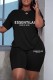 Black Casual Letter Print Solid Basic O Neck Short Sleeve Two Pieces