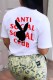 White Casual Print Letter O Neck T-Shirts