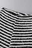 Black White Casual Street Patchwork O Neck Sleeveless Two Pieces