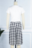 Black White Casual Print Tassel Patchwork Short Sleeve Two Pieces