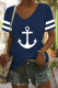 Blue Casual Print Basic V Neck T-Shirts