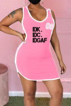 Pink Casual Solid Patchwork U Neck Vest Dress Dresses
