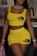 Yellow Casual Print Letter U Neck Sleeveless Two Pieces