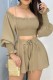 Coffee Casual Solid Patchwork Skull Off the Shoulder Long Sleeve Two Pieces