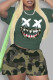 Ink Green Casual Camouflage Print Patchwork O Neck Short Sleeve Two Pieces