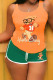 Green Sexy Letter Character Patchwork U Neck Sleeveless Two Pieces