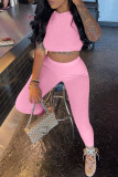 Pink Casual Sportswear Solid Patchwork O Neck Sleeveless Two Pieces