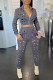 Grey Sexy Street Solid Hollowed Out Patchwork Zipper Collar Long Sleeve Two Pieces