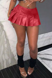 Red Sexy Street Solid Patchwork Fold High Waist Type A Solid Color Bottoms