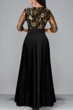 Black Casual Embroidery Patchwork V Neck Dresses