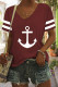 Burgundy Casual Print Basic V Neck T-Shirts