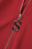Red Casual Solid Patchwork Zipper Sleeveless Two Pieces