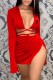 Red Sexy Print Bandage Letter V Neck Long Sleeve Two Pieces