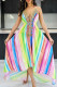 Colour Sexy Vacation Print Patchwork Backless Halter A Line Dresses