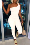 Khaki Sexy Casual Solid Backless One Shoulder Skinny Jumpsuits