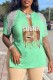 Green Casual Print Tassel Patchwork V Neck T-Shirts