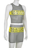 Grey Sexy Print Mesh O Neck Sleeveless Two Pieces