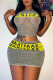 Grey Sexy Print Mesh O Neck Sleeveless Two Pieces