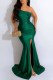 Green Sexy Print Slit Letter Off the Shoulder Wrapped Skirt Dresses