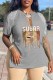 Grey Casual Print Tassel Patchwork V Neck T-Shirts