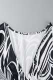 Black Casual Print Bandage Patchwork V Neck Straight Jumpsuits
