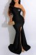 Black Sexy Print Slit Letter Off the Shoulder Wrapped Skirt Dresses
