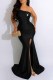 Black Sexy Print Slit Letter Off the Shoulder Wrapped Skirt Dresses