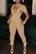 Khaki Casual Print Letter Turndown Collar Jumpsuits