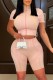 Pink Casual Striped Print Patchwork Turtleneck Short Sleeve Two Pieces