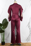 Royal Blue Casual Solid Patchwork O Neck Straight Jumpsuits