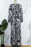 Black Casual Print Bandage Patchwork V Neck Straight Jumpsuits