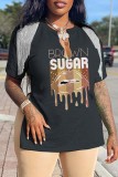 Pink Casual Print Tassel Patchwork V Neck T-Shirts