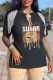 Black Casual Print Tassel Patchwork V Neck T-Shirts